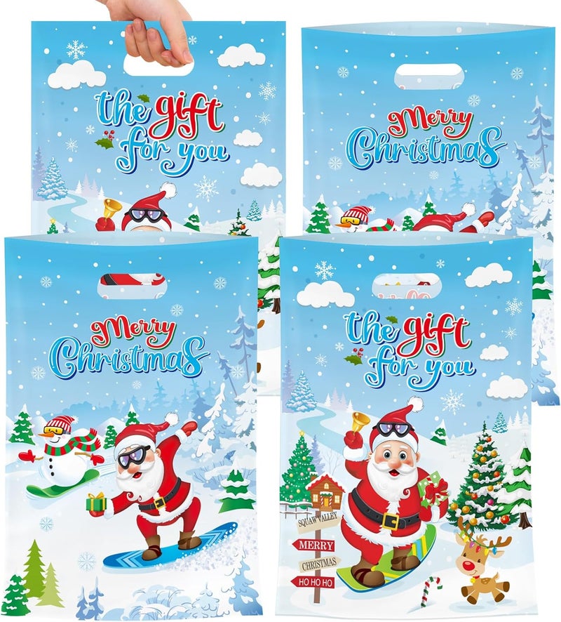 PERFQU 40 Pcs Merry Christmas Gift Bags with Handles - Winter Xmas Treat Bags for Kids, Cool Santa Claus Plastic Small Candy Goody Goodie Snack Bags Bulk for Christmas Party Decorations Supplies Favors - Image 1